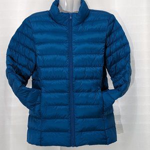 WANTDO Puffer Down Jacket Women's Blue Full Zip Collared Coat 1F Size Small